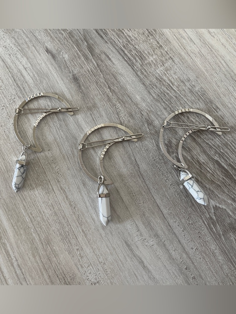 Silver Moon Hair Clip with White Jasper - Picture 5 of 8
